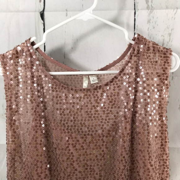 LC Tan Sheer Sequin attach Slip Underlay Dress - Picture 3 of 6
